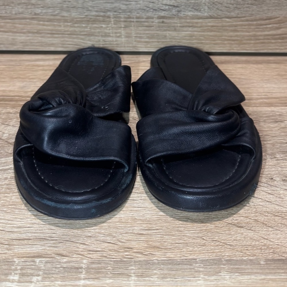 Everlane The Day Twist Slip On Sandals Black Leather Women’s Size 7.5 Flats - Picture 5 of 14
